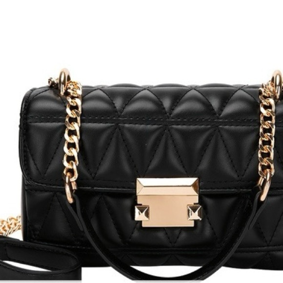 New Black and Gold Quilted Crossbody Bag with Chain Strap - Picture 6 of 7